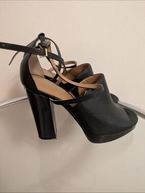 Calvin Klein Black Peep-Toe Block Heel Sandals with Ankle Strap
